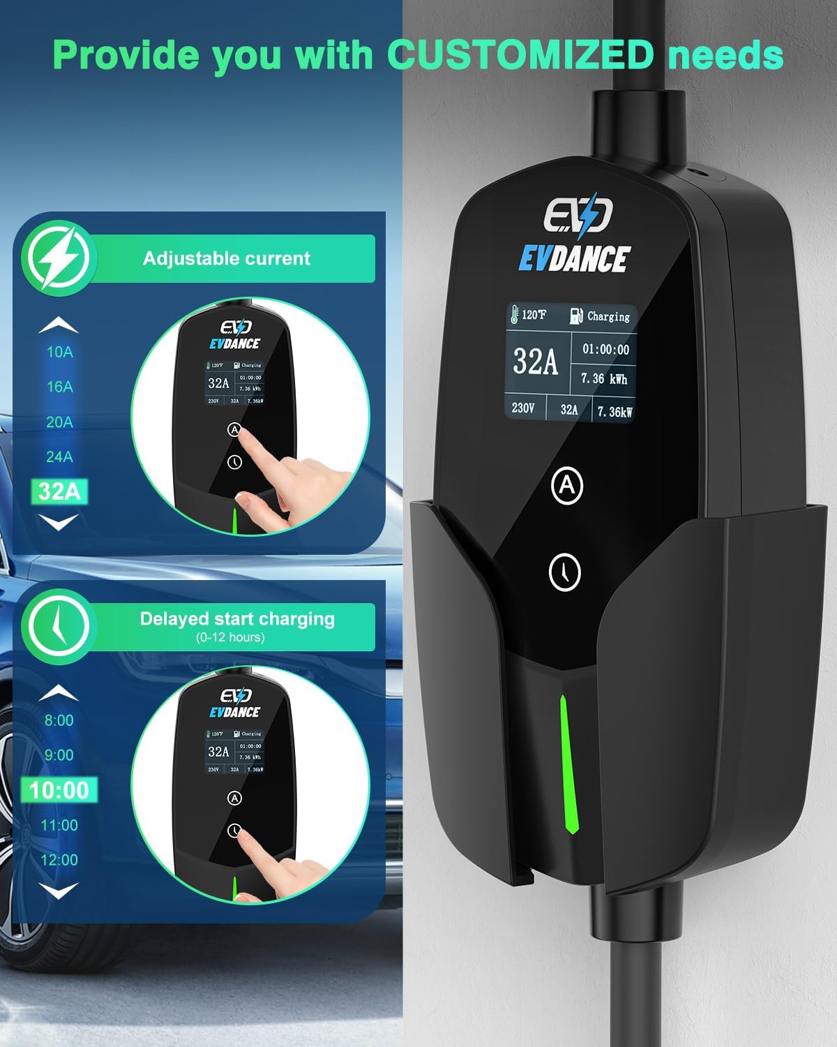 EVDANCE 32A Type 2 EV Charger  - Portable Ev Charger 32A Type 2 Cee Plug review and price