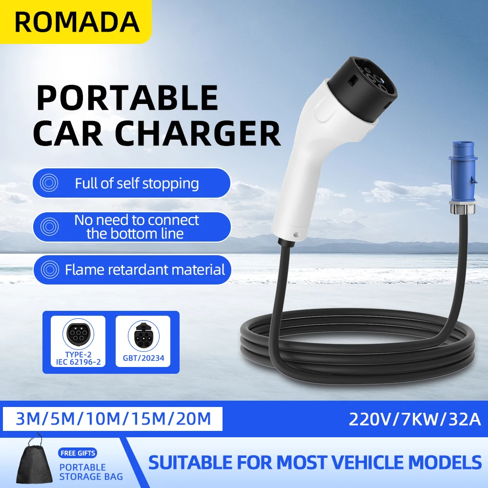 ROMADA Type2 IEC62196-2 For El - Portable Ev Charger 32A Type 2 Cee Plug review and price