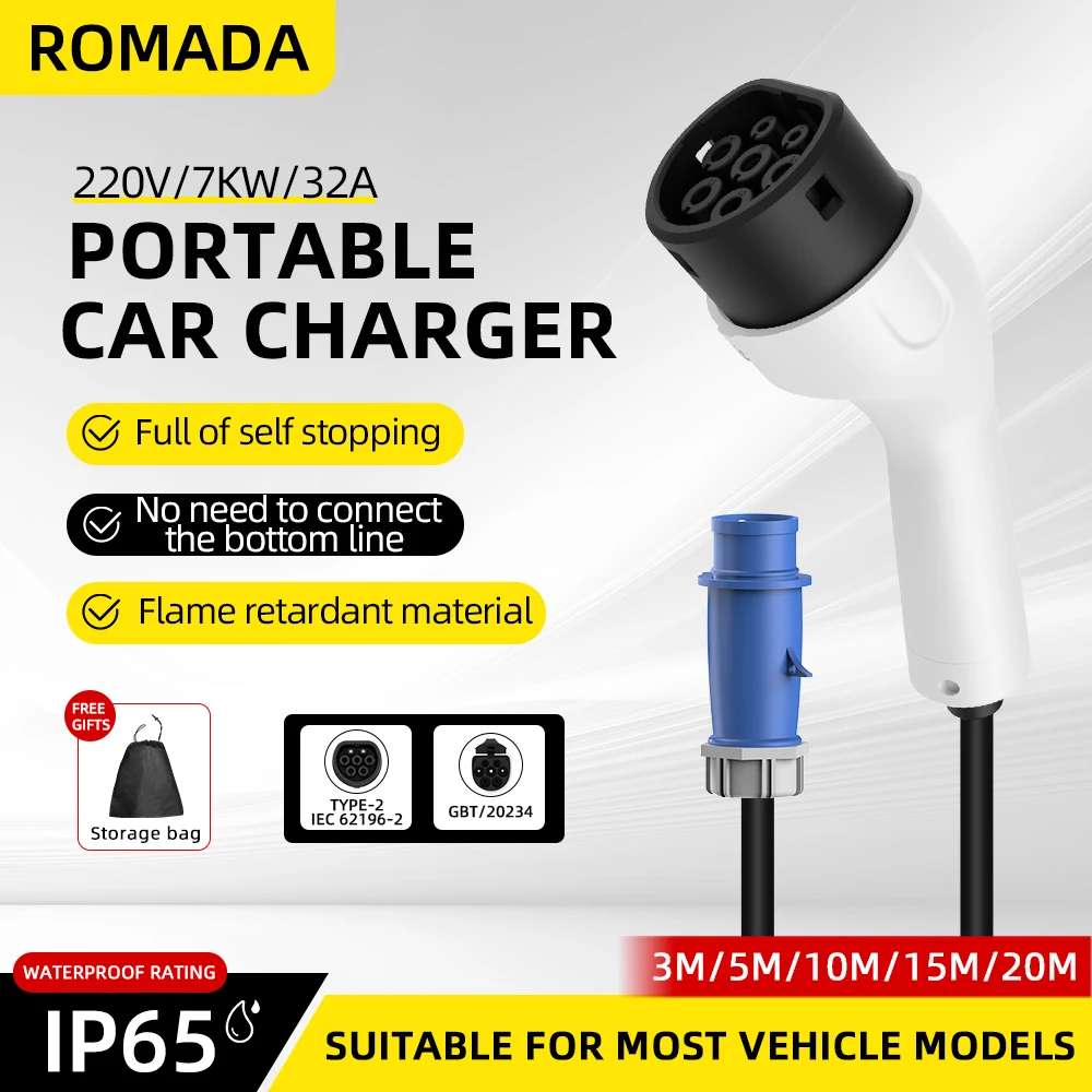 ROMADA Type2 IEC62196-2 For El - Portable Ev Charger 32A Type 2 Cee Plug review and price