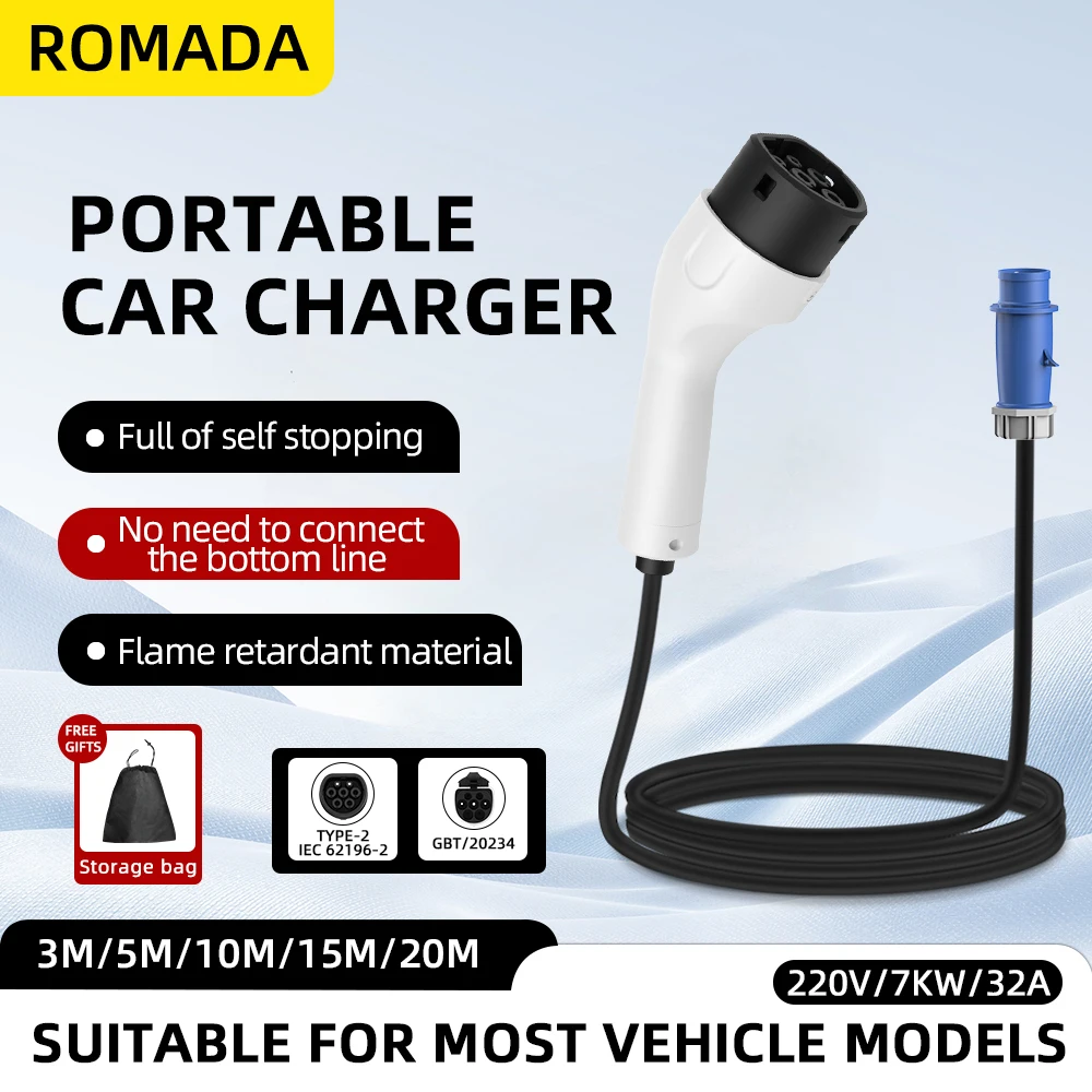 ROMADA Type2 IEC62196-2 For El - Portable Ev Charger 32A Type 2 Cee Plug review and price