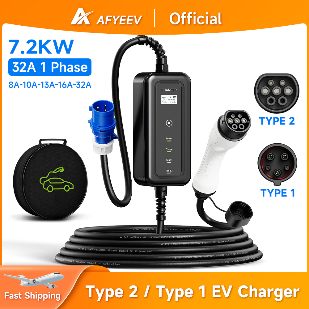 AFYEEV Portable EV Charger Wal - Portable Ev Charger 32A Type 2 Cee Plug review and price